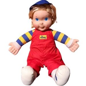 Vintage Playskool My Buddy Blonde  Doll Red Overalls Blue Hat 1980s Retro